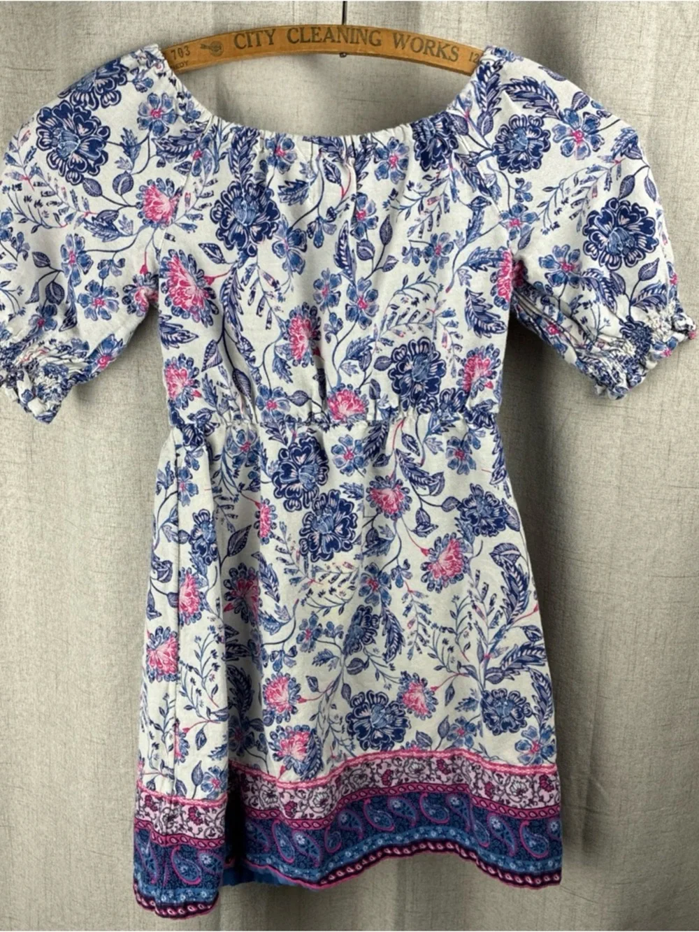 Old Navy Girls Floral Peasant Dress White Blue Pink Boho Prairie Cottage S 6-7